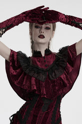 Rote florale Stickerei Schnürung Damen Gothic Handschuhe